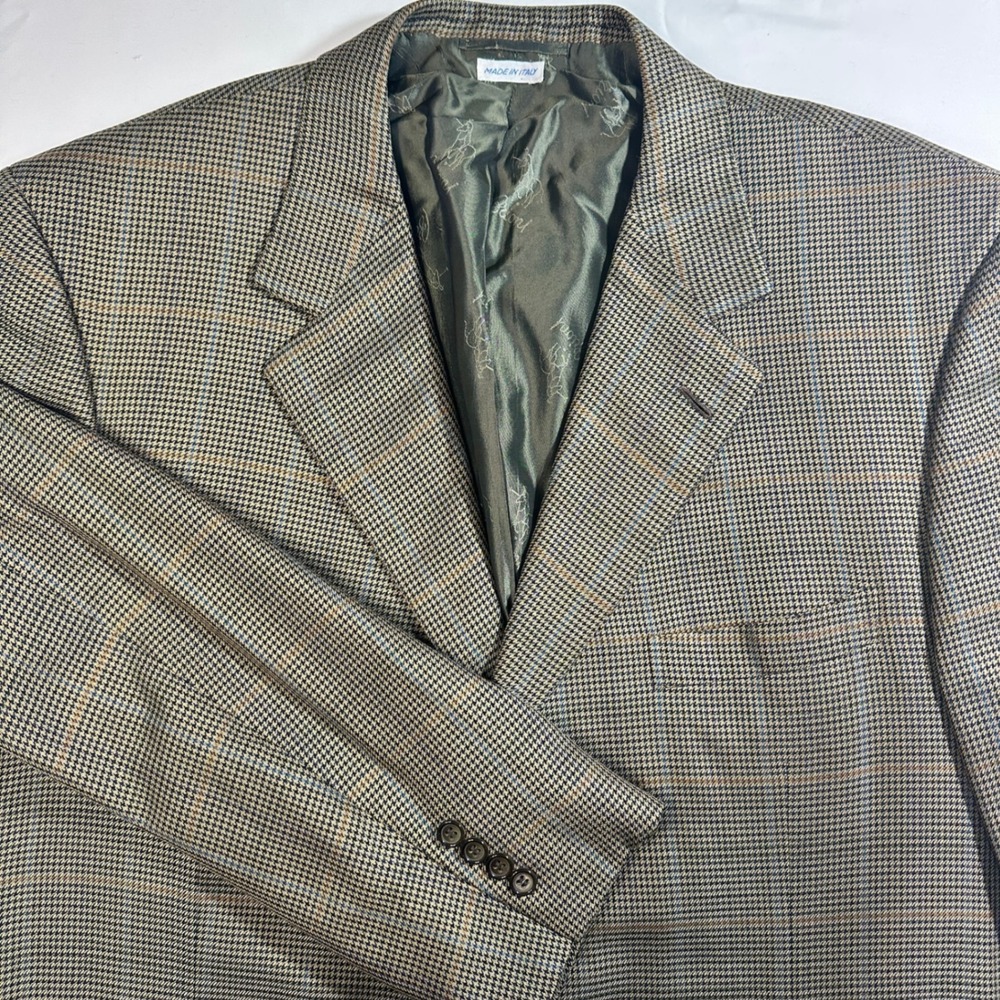 Brioni for Neiman Marcus Houndstooth Plaid Wool Jacket 48 Long Italy FLAWED